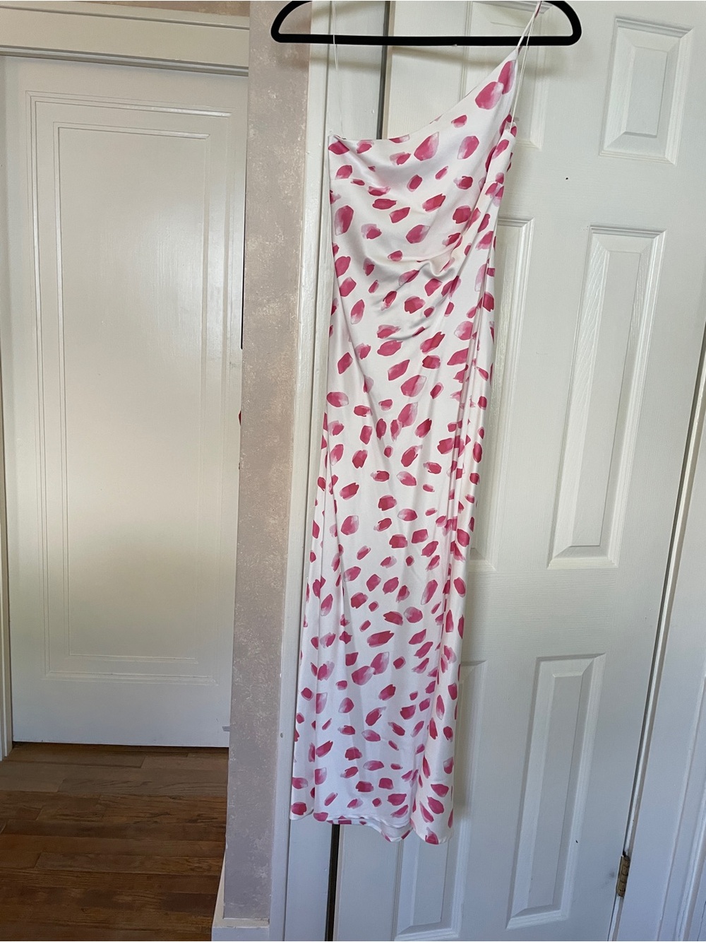 Women’s White Maxi Slip Dress with Pink Petal Print